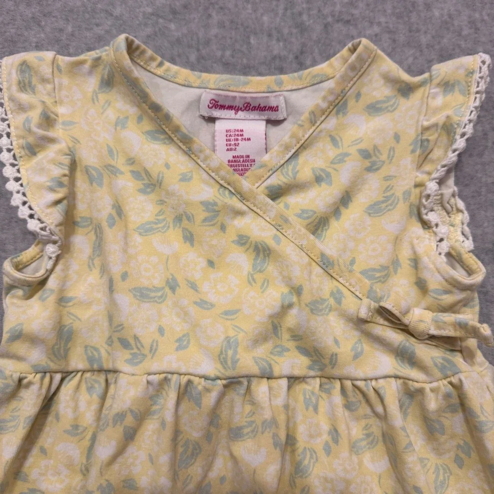 Tommy Bahama Girls Yellow Floral Lace Wrap Dress 24M Toddler Summer Sun Dress